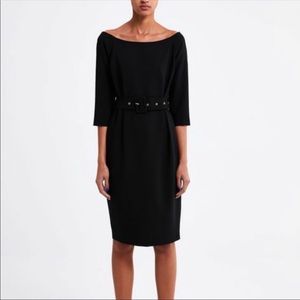 Zara Belted Black Sheath Dress